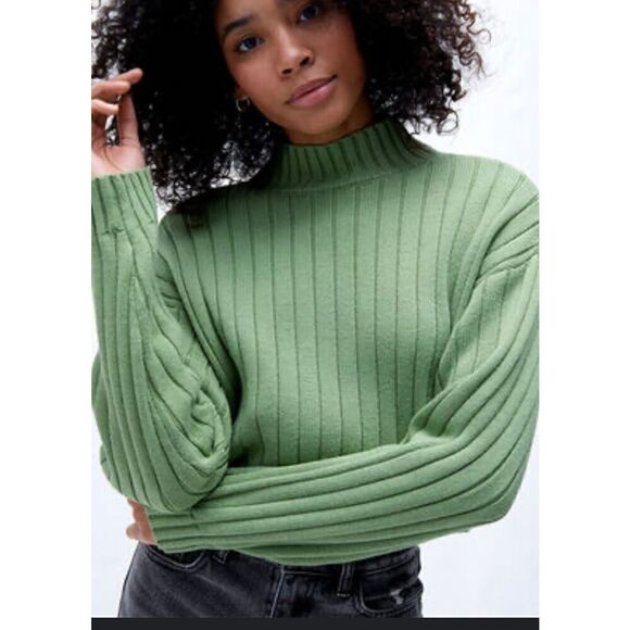 Pacsun LA Hearts Sailing Mock Neck Cropped Ribbed Green Cotton Sweater XS - Picture 1 of 7